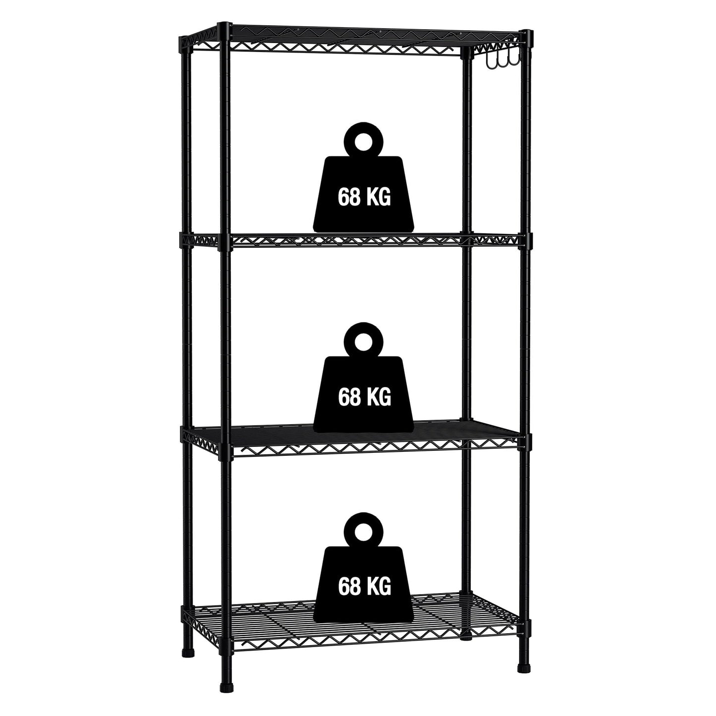 WORKPRO 4-Tier Metal Shelving Unit with 4 Hooks | Height Adjustable Storage Unit with Leveling Feet | Free Standing Shelf Units - 272KG Max-Weight |