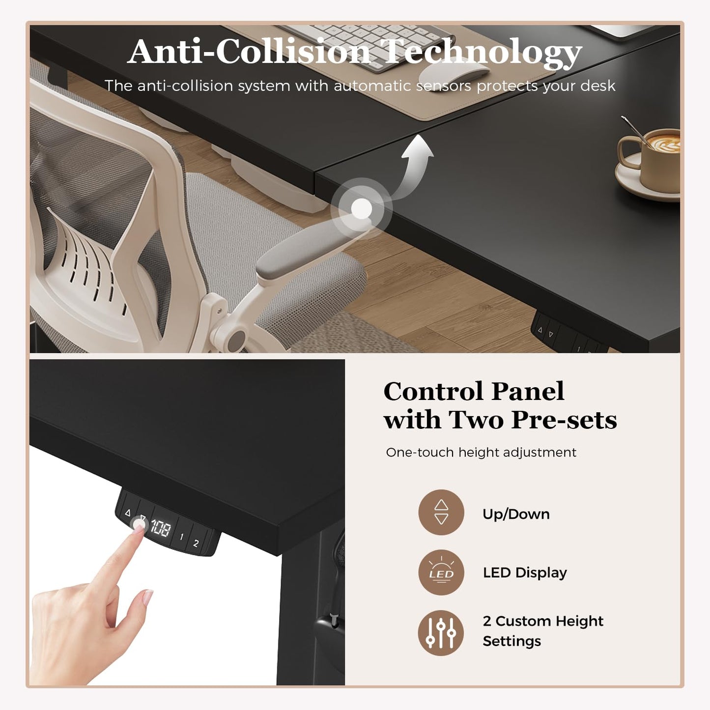 Klicelor Electric Standing Desk, 2 Memory Buttons for stand & sit, 120x60