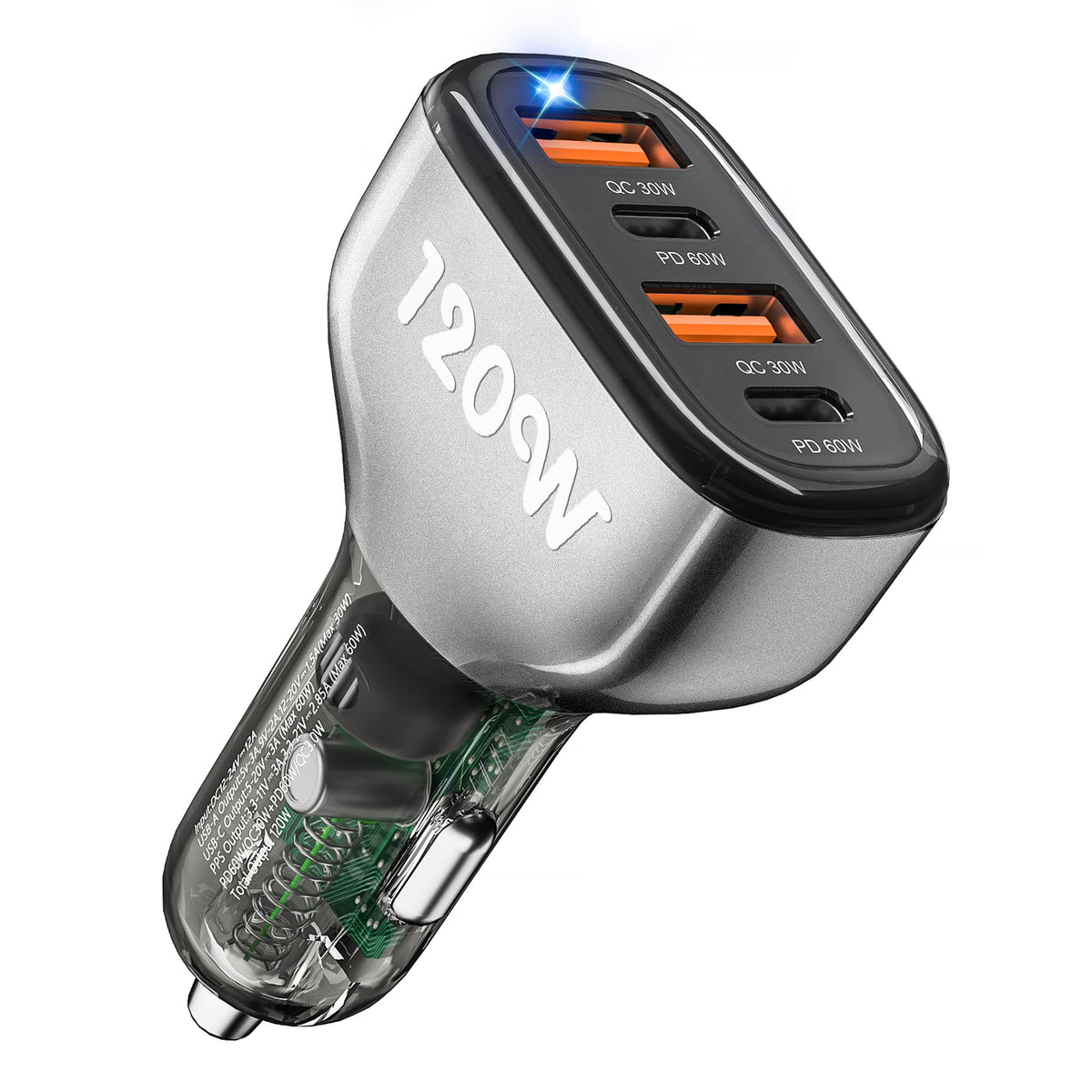 SONRU USB C Car Charger, 120W Cigarette Lighter USB Charger 4 Ports, [PD60W & QC30W]Super Fast Car Charger Adapter for iPhone 16 Pro Max Samsung