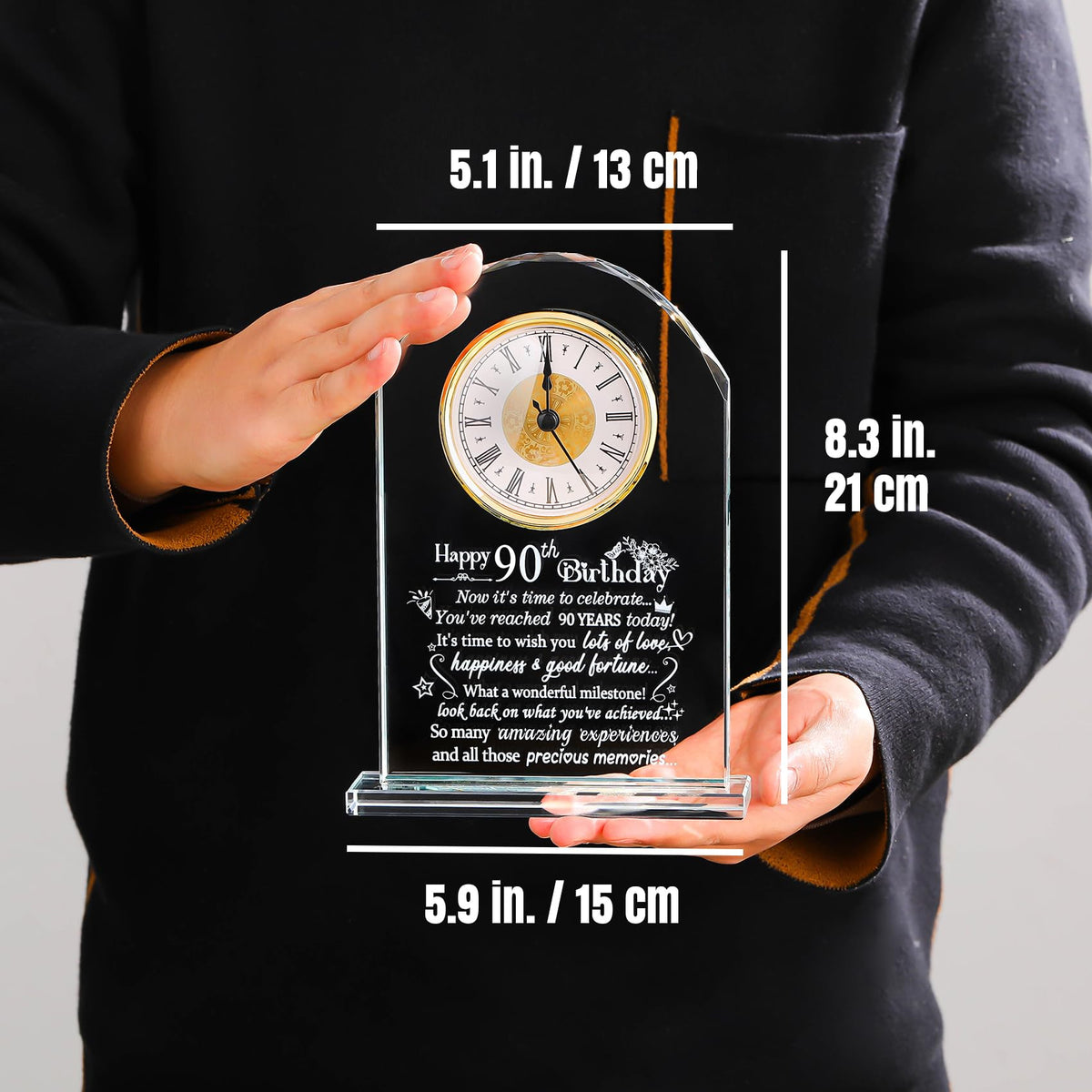 Ornalrist Happy 90th Birthday Quartz Clock Gifts for Women Men, 90th Birthday Presents for Grandparents Glass Keepsake Birthday Blessing for Turning