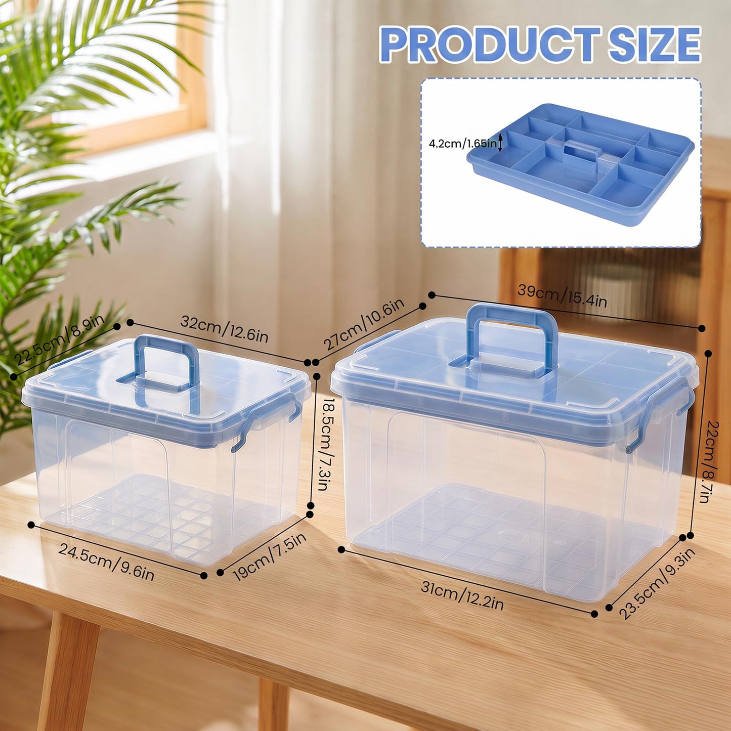 Stidyzo Medicine Storage Box, Large Storage Boxes with Lid, Blue