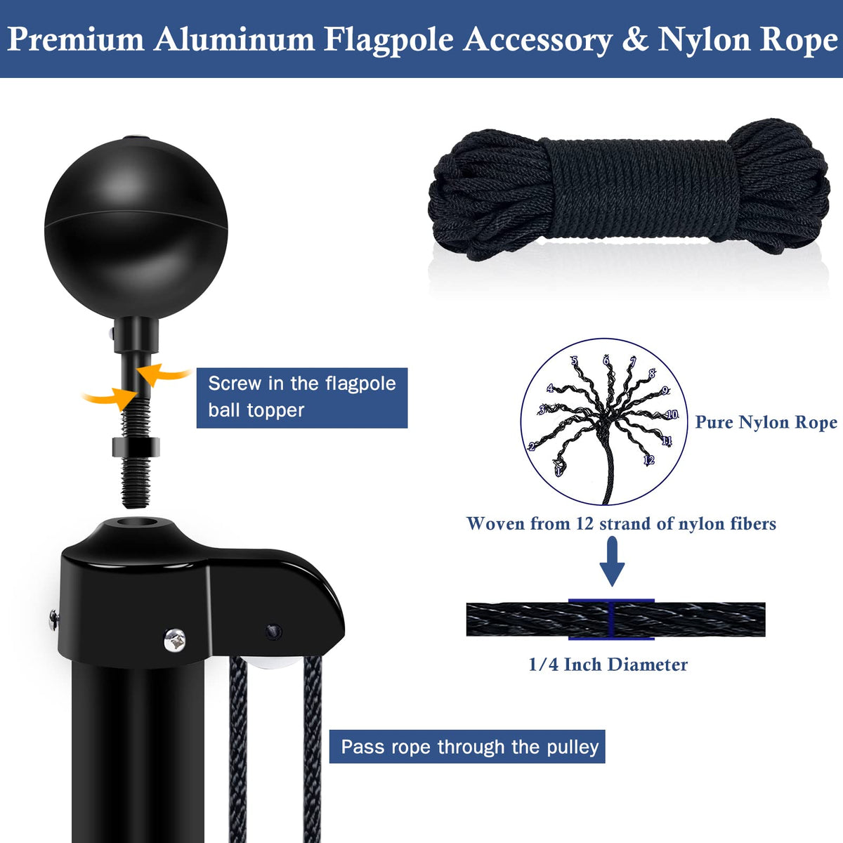 NQ 20FT (6M) Flag Poles for Garden, Sectional Heavy Duty Aluminum Flag Pole Kit with UK Flag, Flag Pole Topper, Flagpole Rope, Outdoor in Ground Flag