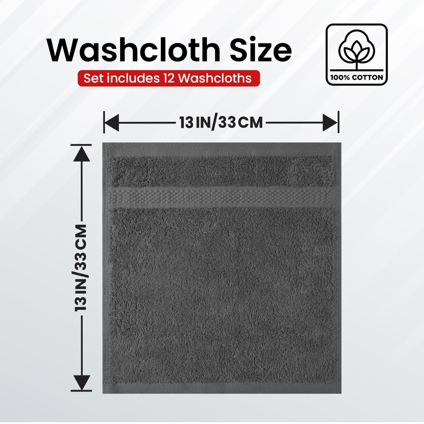 Infinitee Xclusives 100% Cotton Luxury Wash Cloths for Showering - 12 Pack