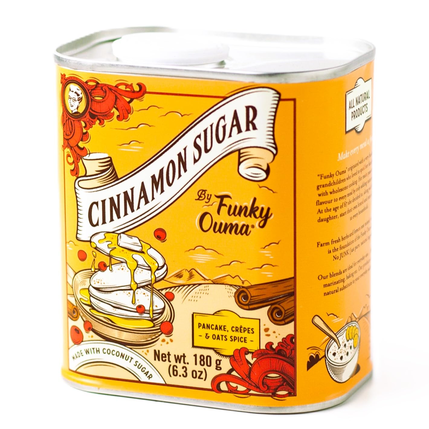 Funky Ouma Cinnamon Sugar 180g - South African Sweet Seasoning with coconut sugar for Desserts, Coffee, Oats & Baking ? All-Natural Spice Gift ? Sweet