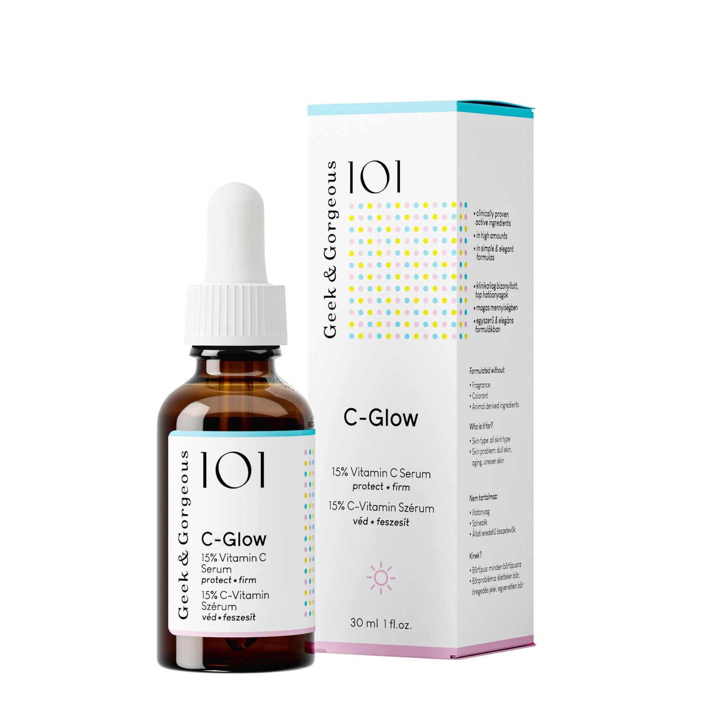 Geek & Gorgeous 101 C-Glow - 15% Vitamin C Serum, super-light + Ferulic acid & vitamin E, gives environmental protection, boost collagen & evens skin