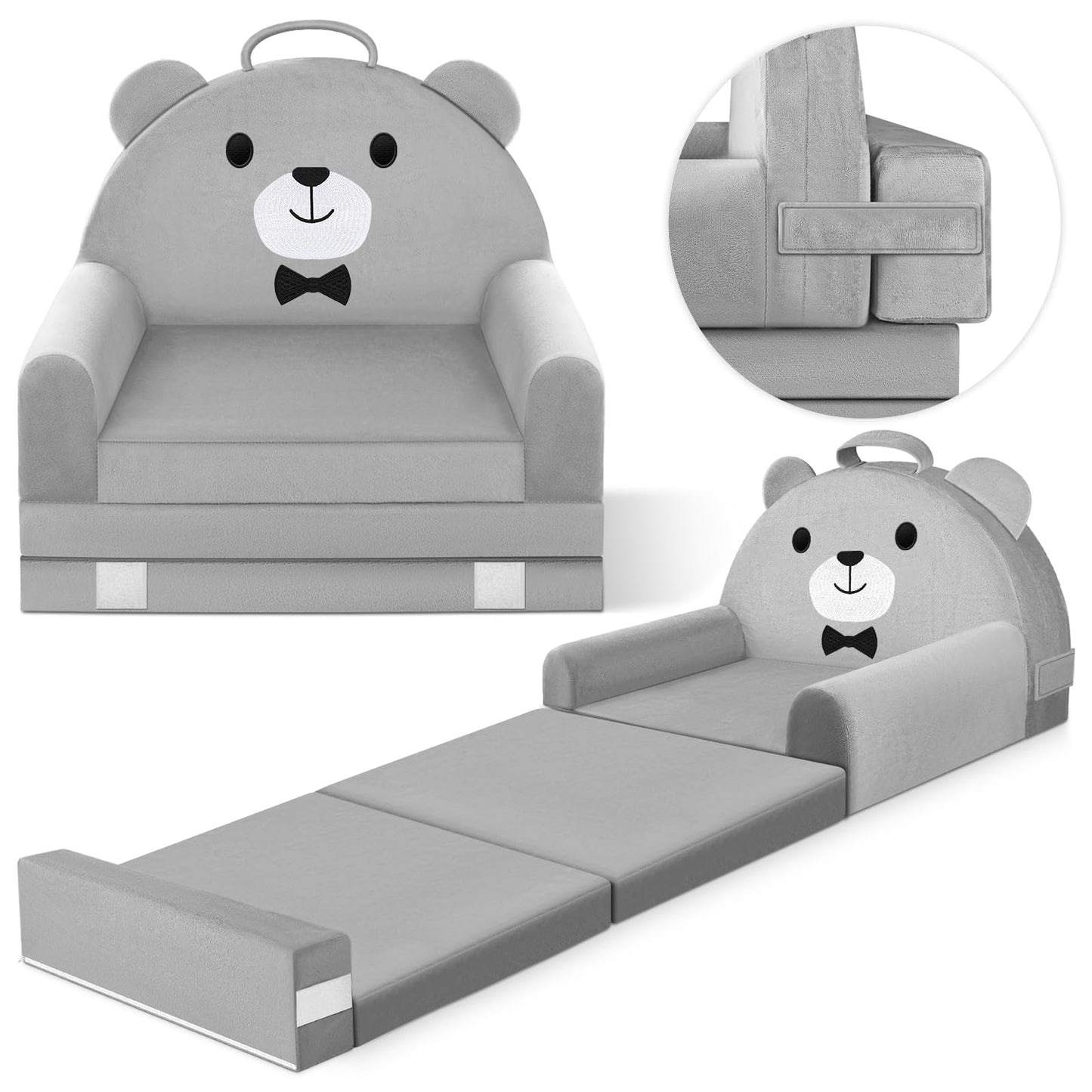 JUOIFIP Foldable Kids Sofa Bed, 2-in-1 Toddler Couch Chair, 150cm Soft Crystal Velvet Toddlers Sofa Bed for Bedroom Livingroom, Playroom