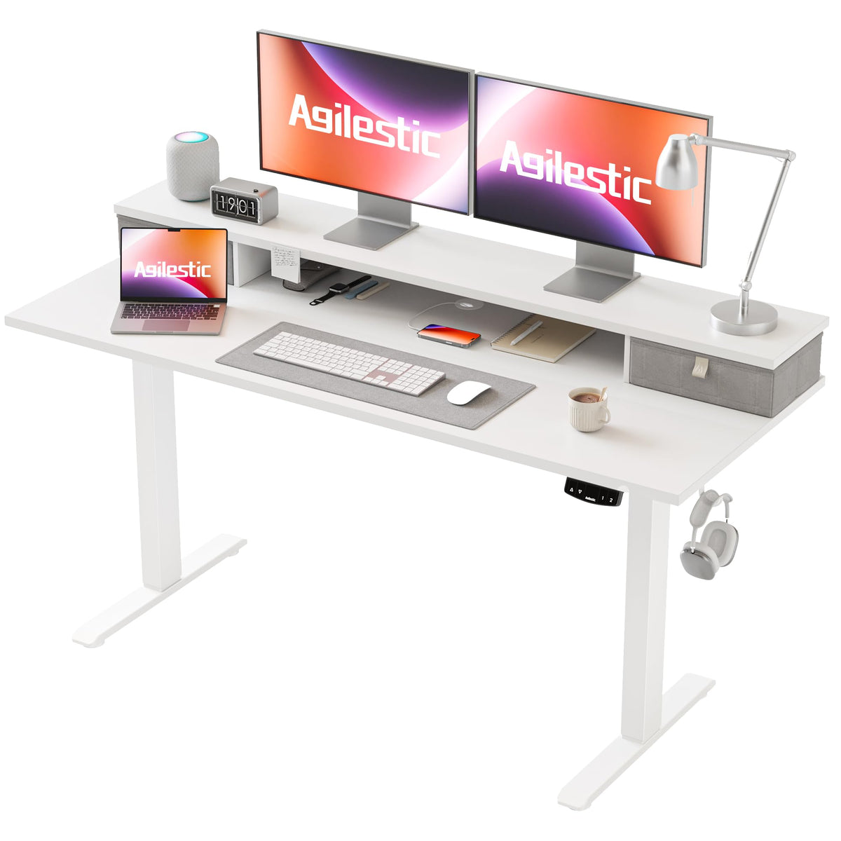 Agilestic Electric Adjustable Height Desk, with 2 Fabric Drawers, 140x60cm