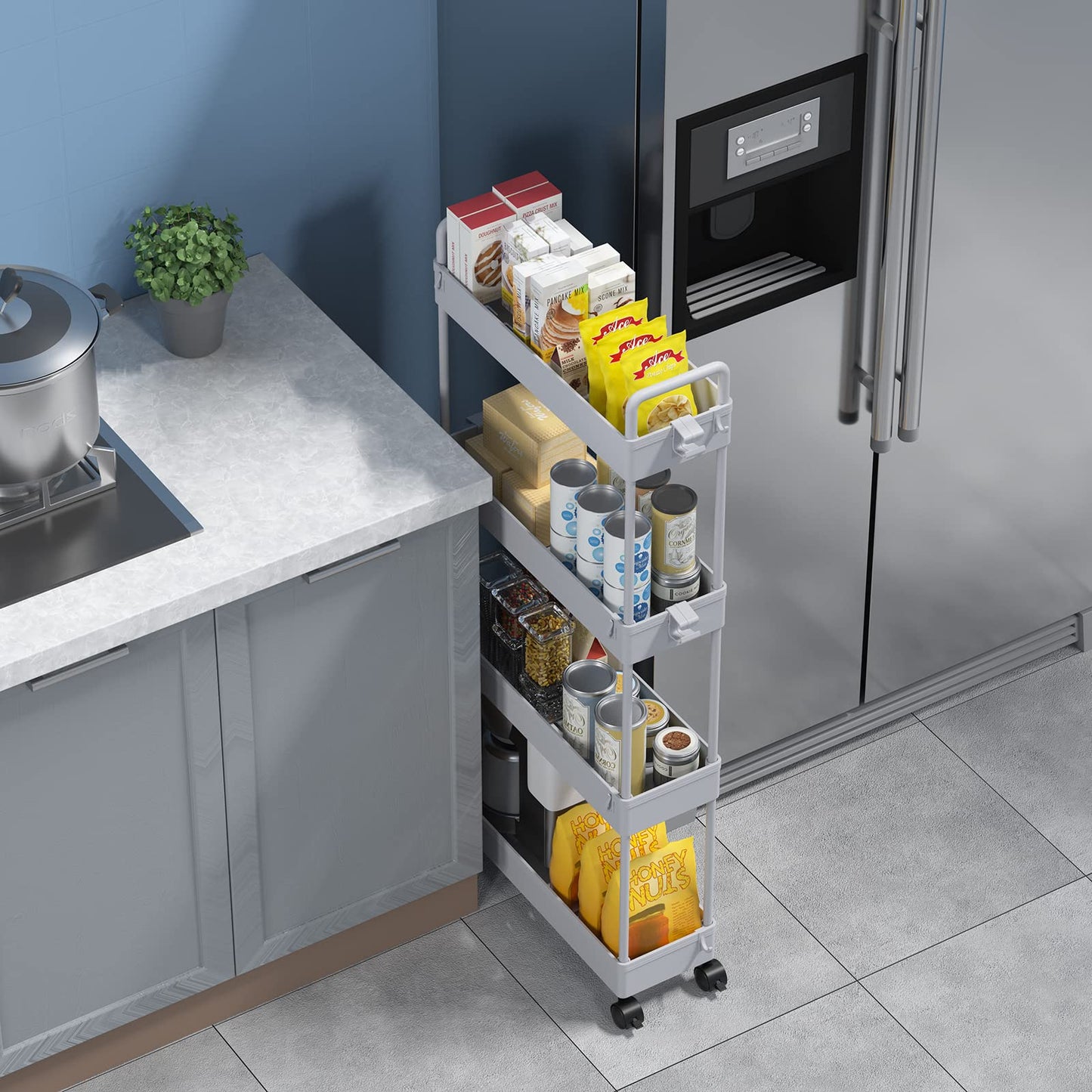 SOLEJAZZ Storage Trolley Cart Slim Rolling Cart Mobile Storage Shelving