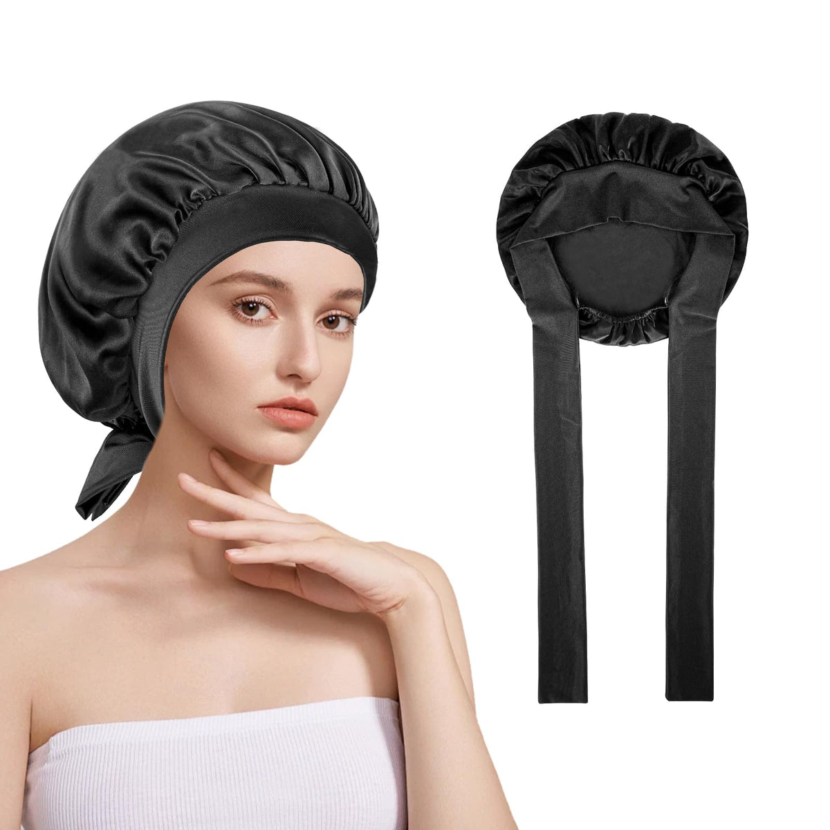 KissDate 100% Mulberry Silk Bonnet for Sleeping, 19 Momme Silk Bonnet Natural Silks Hair Wrap for Sleeping, Silks Sleep Cap with Tie Band for Women
