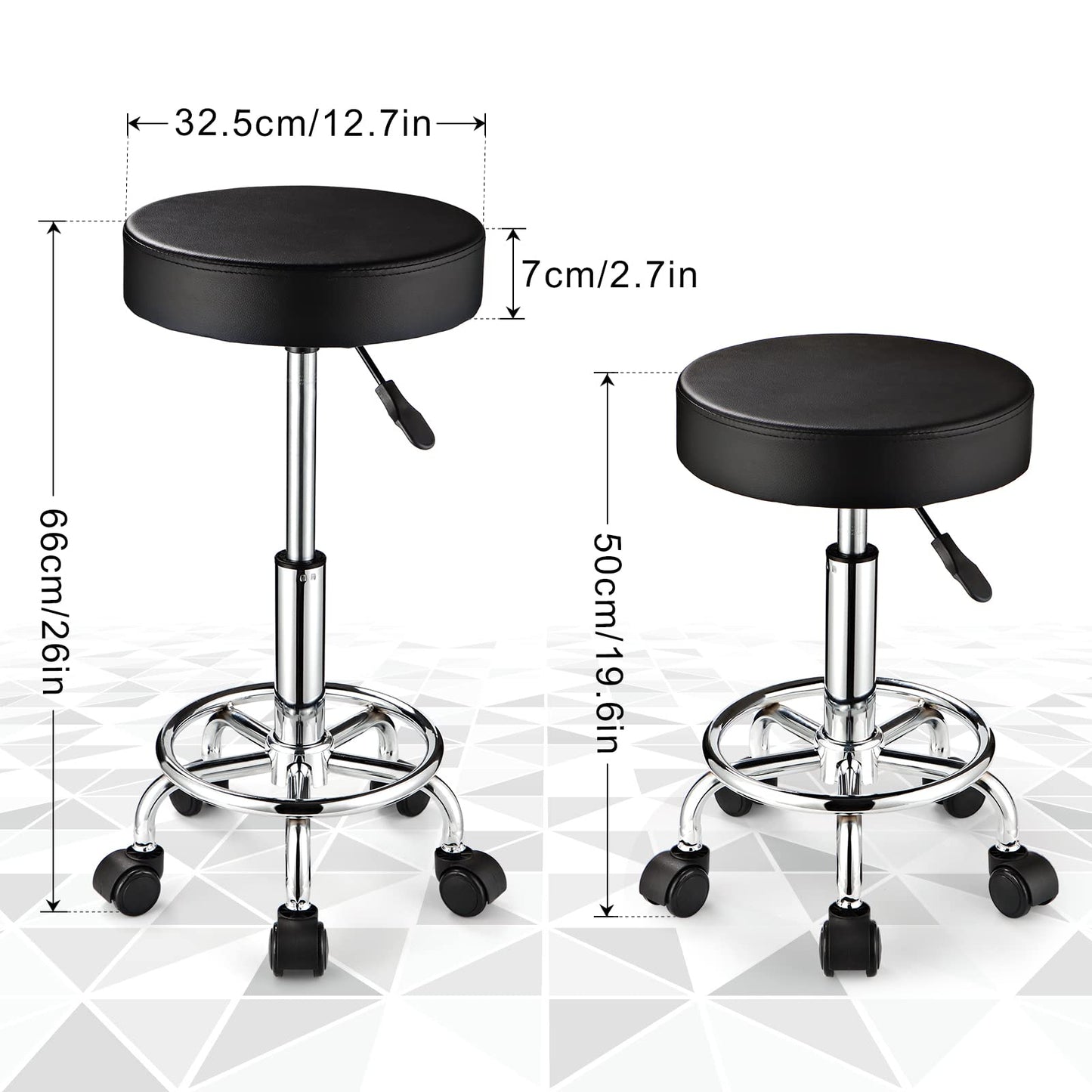 FNZIR Adjustable Stool with Wheels Round Rolling Stool for Spa Salon Massage Office Stool Chair (Black)
