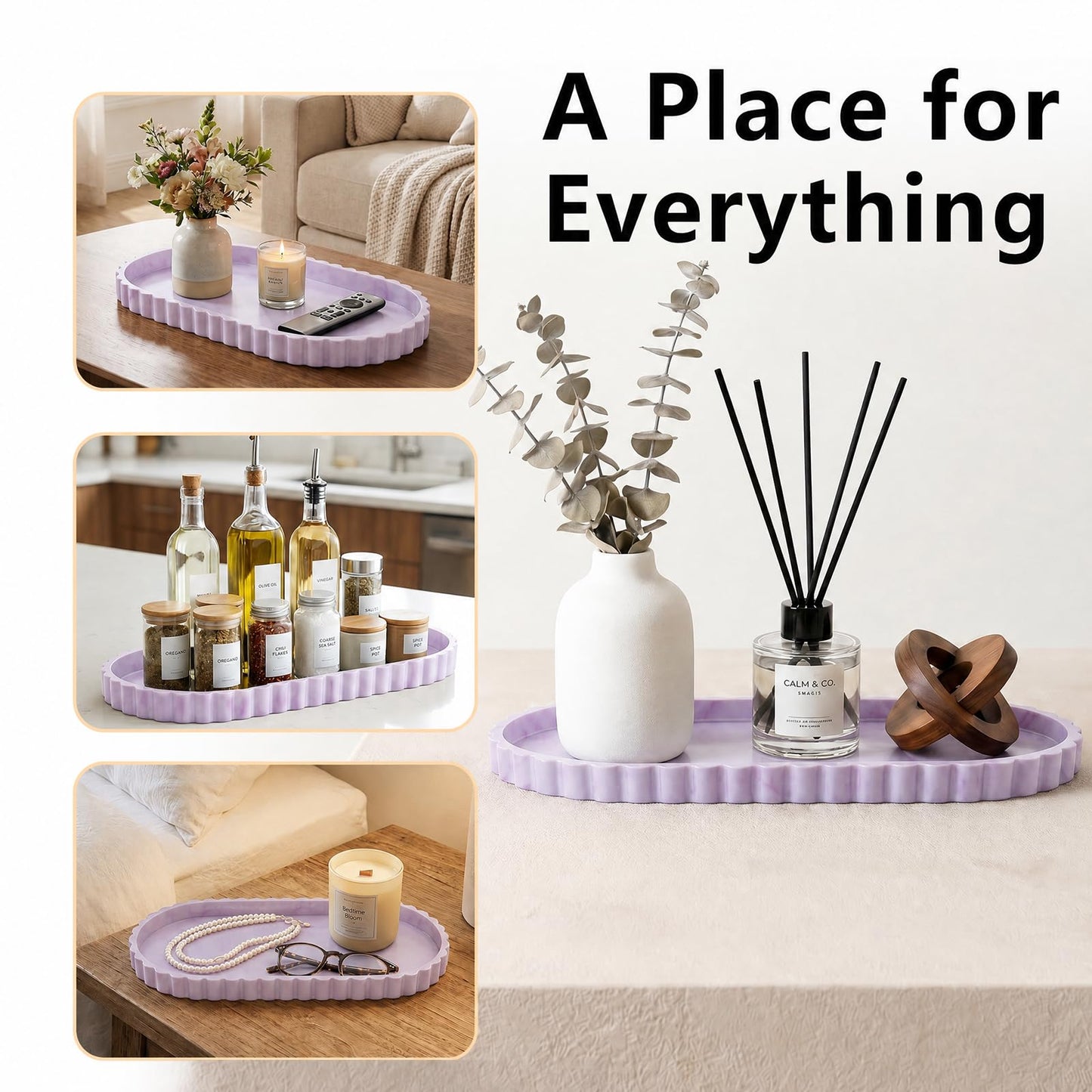 Bathroom Tray - 30.5 x 13.5 cm Oval Vanity Tray for Bathroom Countertop Silicone with Scalloped Edge