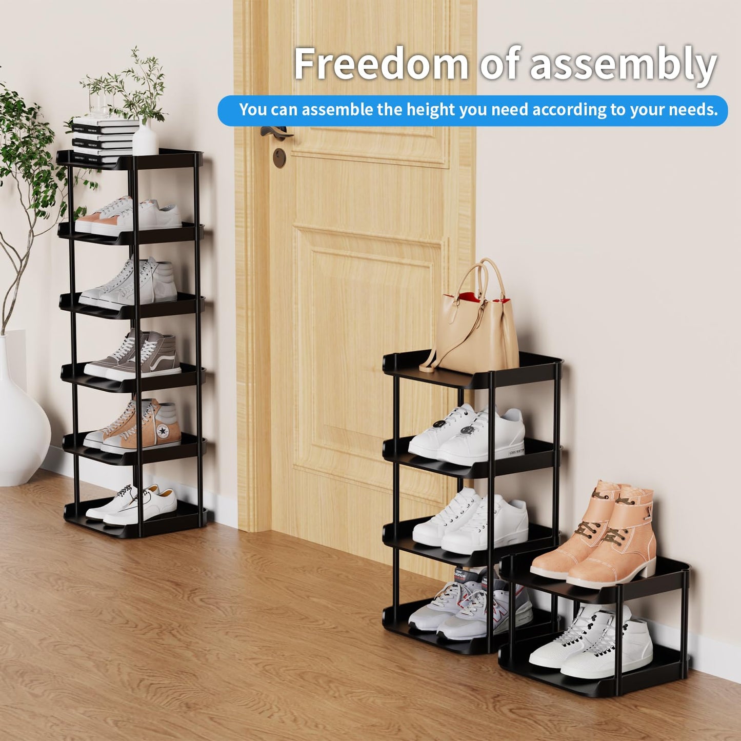 Altdnmaf 6 tier Narrow Shoe Storage Rack, Compact Single Shoerack Stand for Slim Space, Stackable Tall Thin Show Tower, Vertical Plastic Shelves