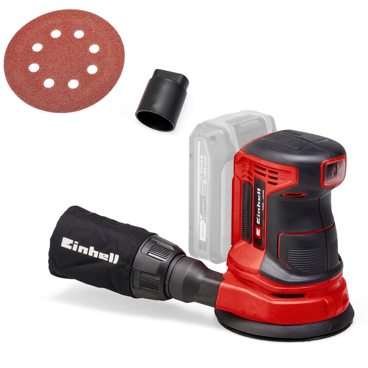 Einhell Power X-Change Cordless Random Orbital Sander - 18V Electric for Wood, Plastic and Metal - TE-RS 18 Li-Solo with Dust Collection (Battery Not
