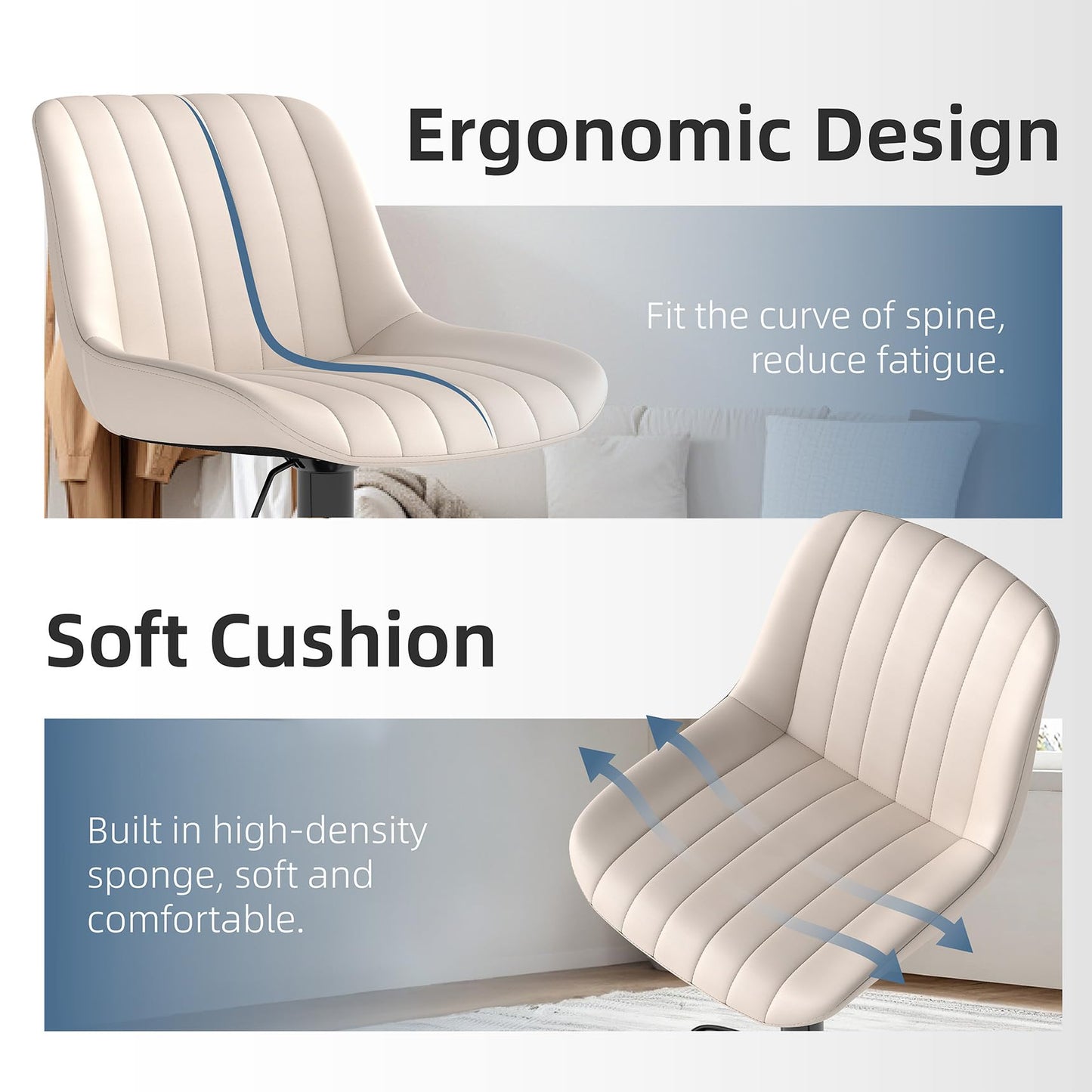 Youhauchair Bar Stools Set of 2, Swivel Counter Height Barstools with Back, Adjustable PU Leather Bar Stool, Modern Kitchen Breakfast Bar Stools
