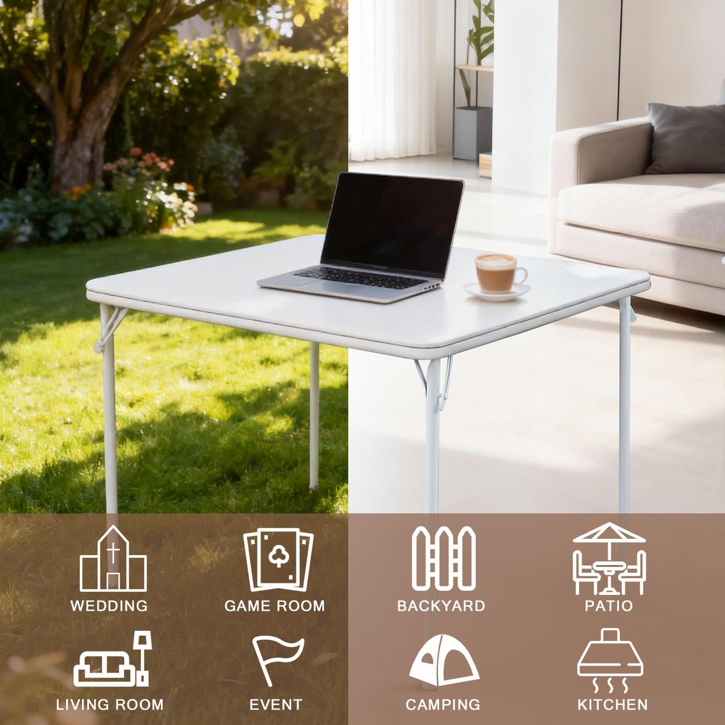 TAO ONE Square Folding Table 32x32 Small Card Table Foldable - White