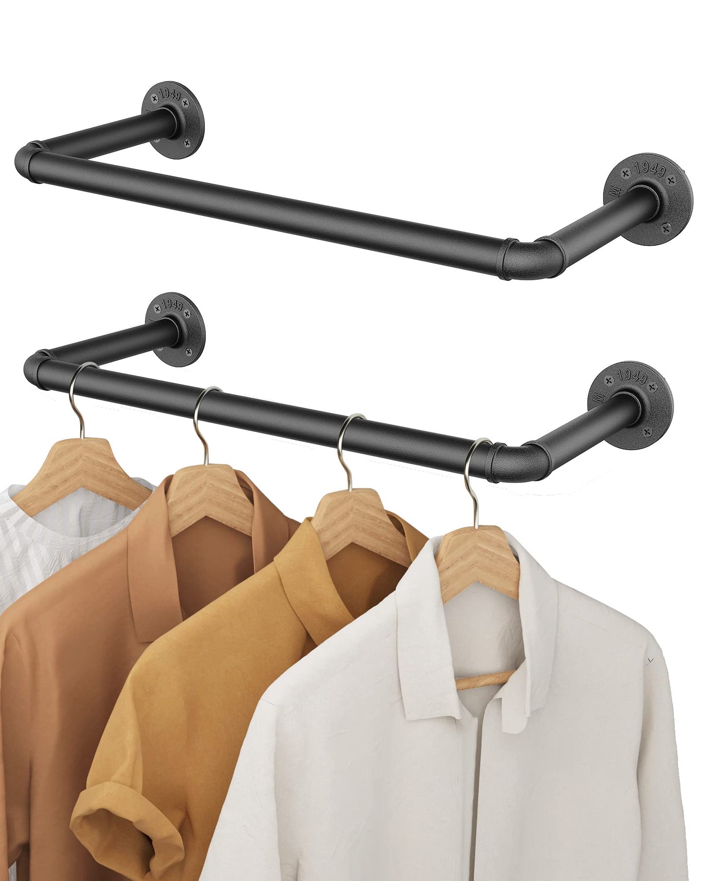 OROPY Set of 2 Wall Mounted Clothes Rail, 49cm Industrial Pipe Clothes Rack