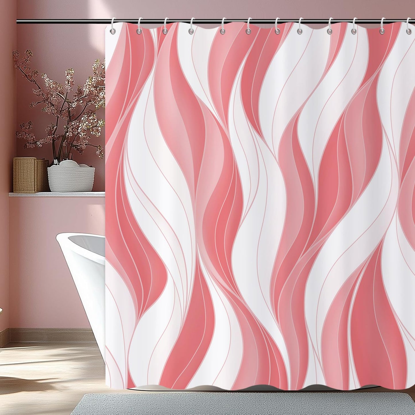 GCIREC Shower Curtain, 180x200cm, Modern Abstract Pink White Ombre Striped Minimalist Art Waterproof Fabric Machine Washable Bathroom Curtain with