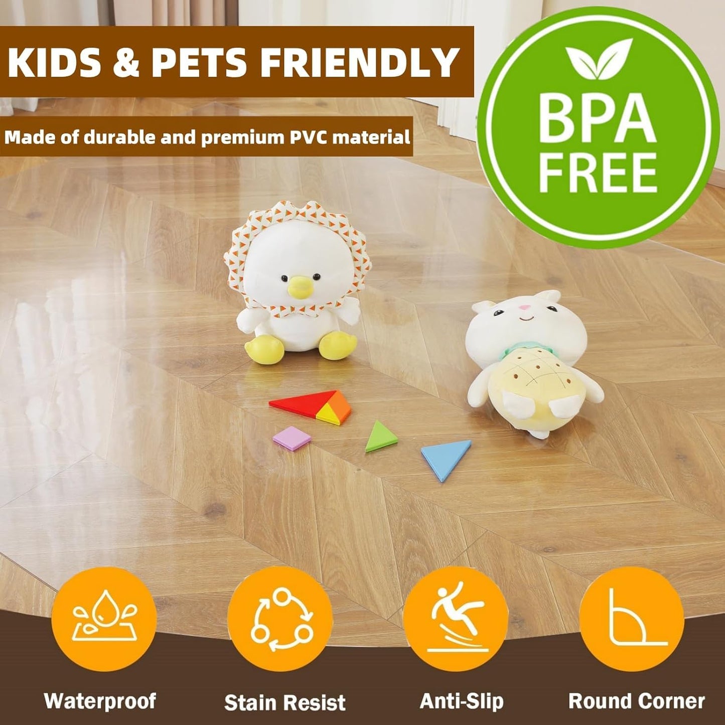 Royhom Clear PVC Chair Mat for Hard Floor - Office and Gaming Floor Protector, Transparent, 50x80cm