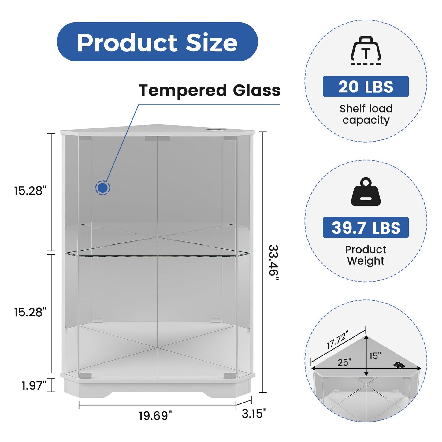 FREDEES Corner Display Cabinet with Glass Doors for Living Room, White