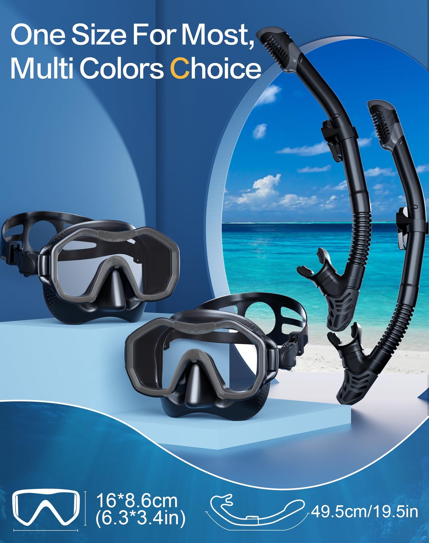 Lealinga Snorkel Set Adults 2Pack, Snorkel Mask Anti-Fog Panoramic View Diving Mask Dry Top Snorkel Kit with Travel Bag Diving Set for Snorkeling
