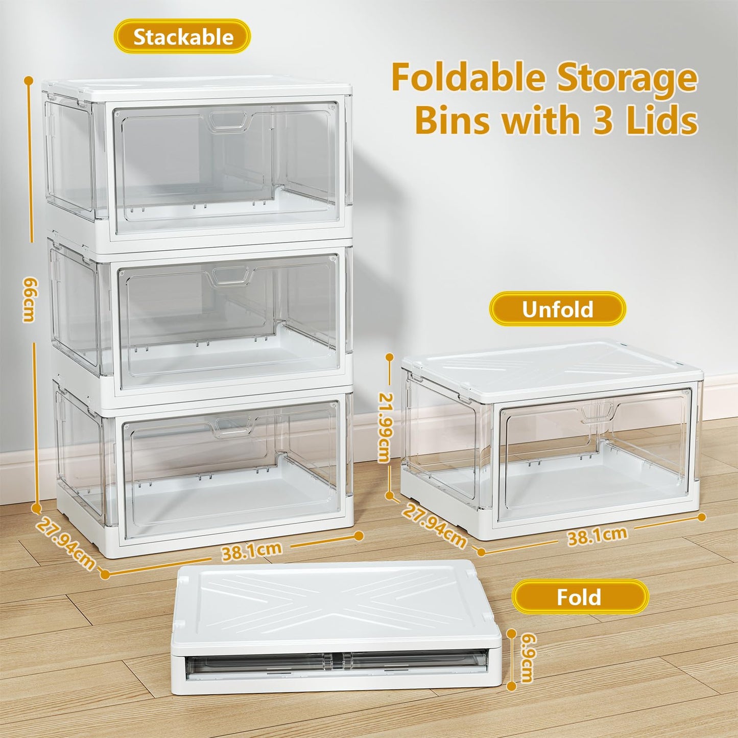 TidyTrove Storage Boxes with Lids - 25L*3 Plastic Storage Box with 3 Lids, Stackable Storage Boxes, Storage Drawers, Large Storage Box with Lids for