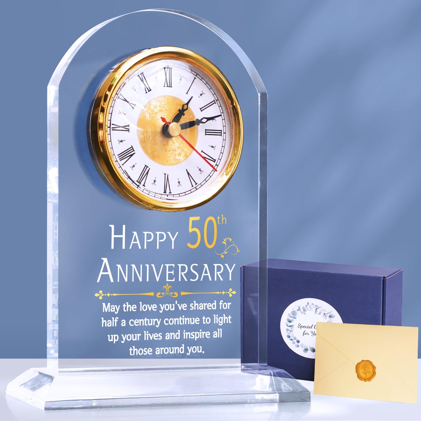 OkiyiD 50th Anniversary Wedding Gift, Anniversary Quartz Clock, Desk Table Clock, 50 Years of Marriage, Golden Wedding for Couple, Parents,