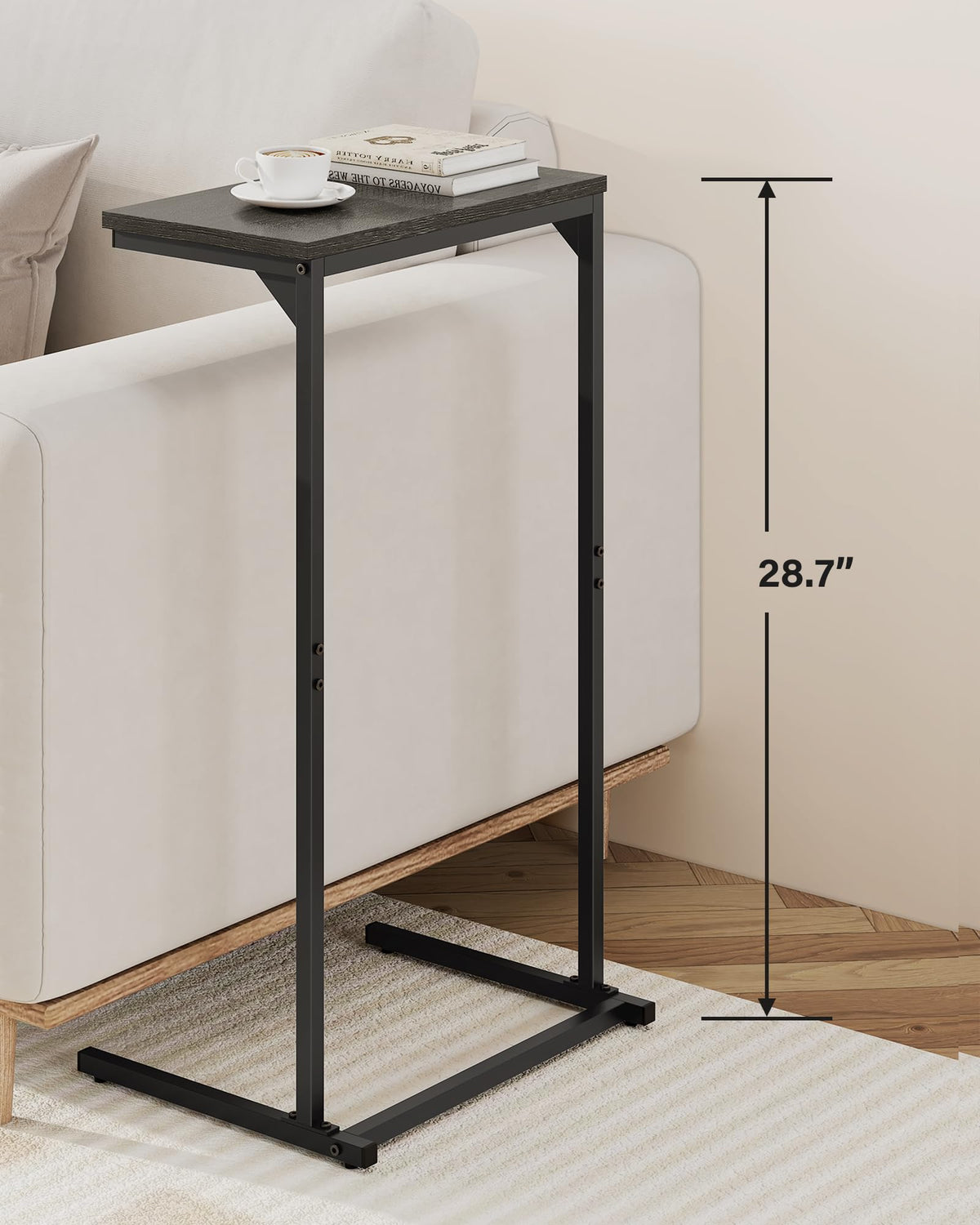 TUTOTAK C Shaped Side Table, Small End Table, 28.7 inch Tall Couch Table, Sofa Table, Living Room, Bed Room, Black TB01BK071EU