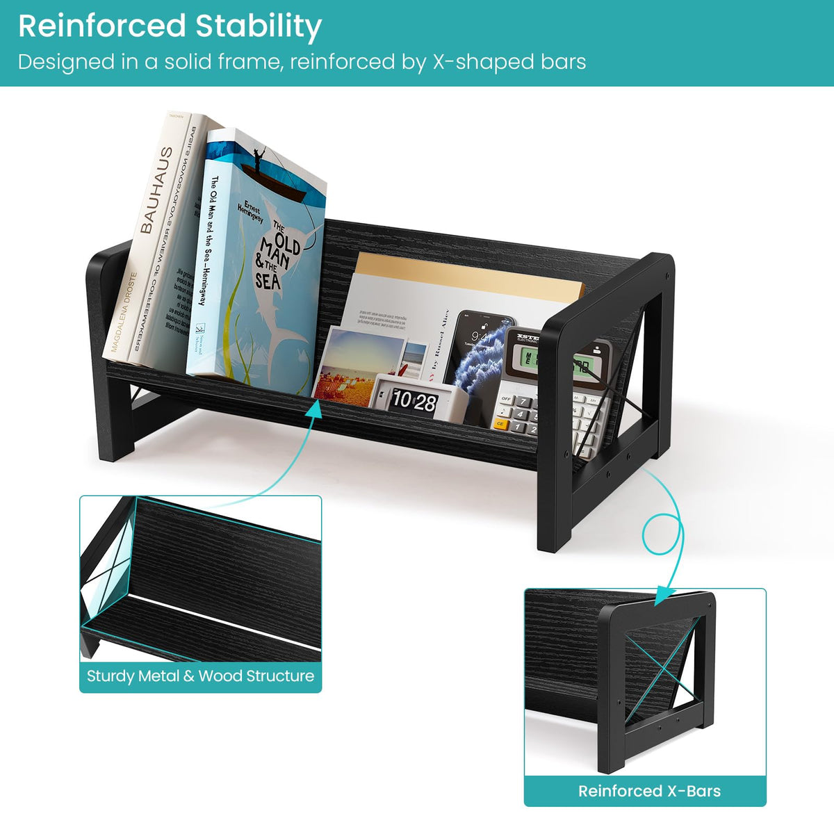 ELITEROO Desk Bookshelf, Small Book Shelf, Wooden Desktop Bookcase, Tilting Table Top Bookshelf for Home Office, for Book Display, Cookbook Storage