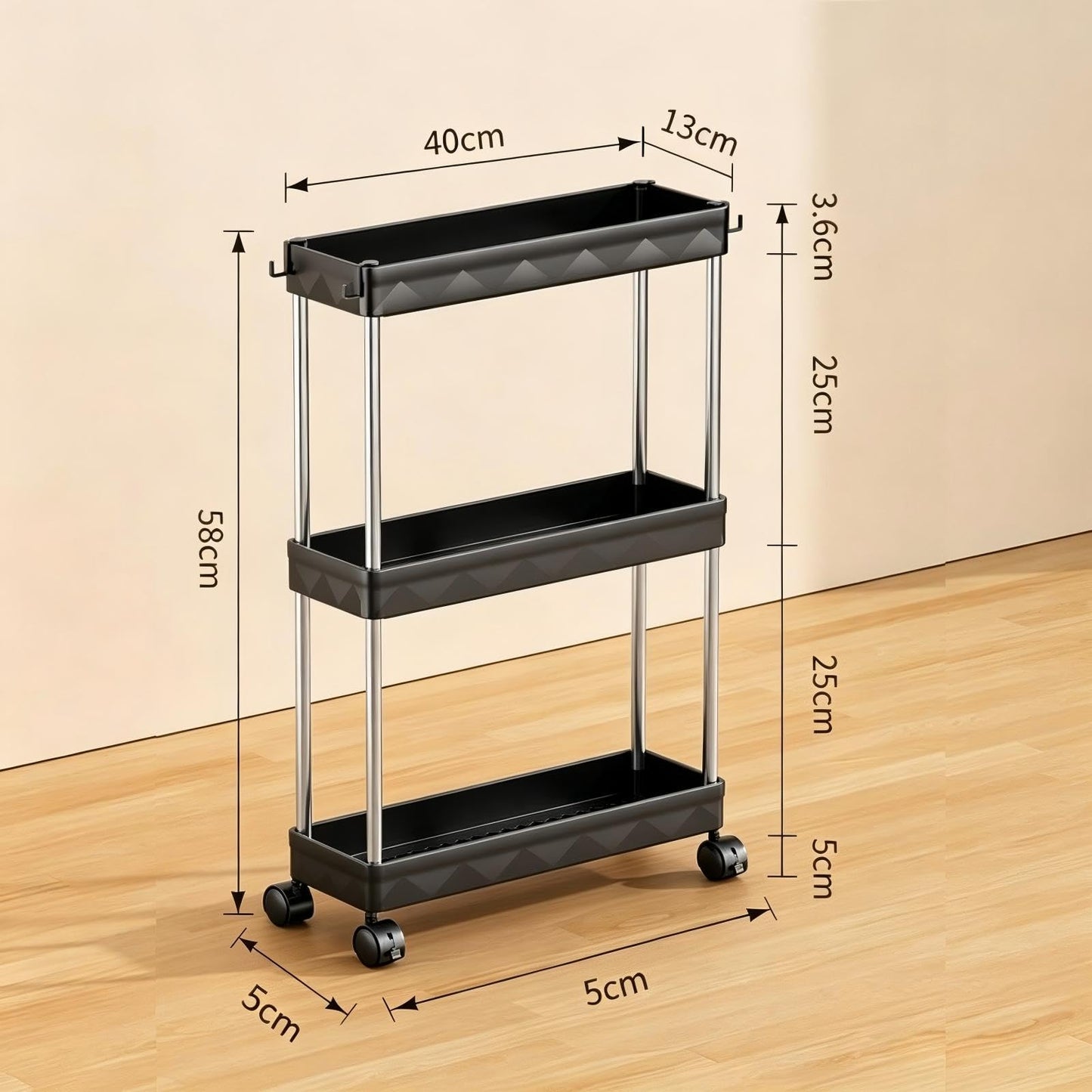 Multibao 3 Tier Slim Slide Out Kitchen Trolley Rack Holder Storage Shelf Organiser with Wheels for Small Spaces Bathroom Kitchen Laundryroom Bedroom