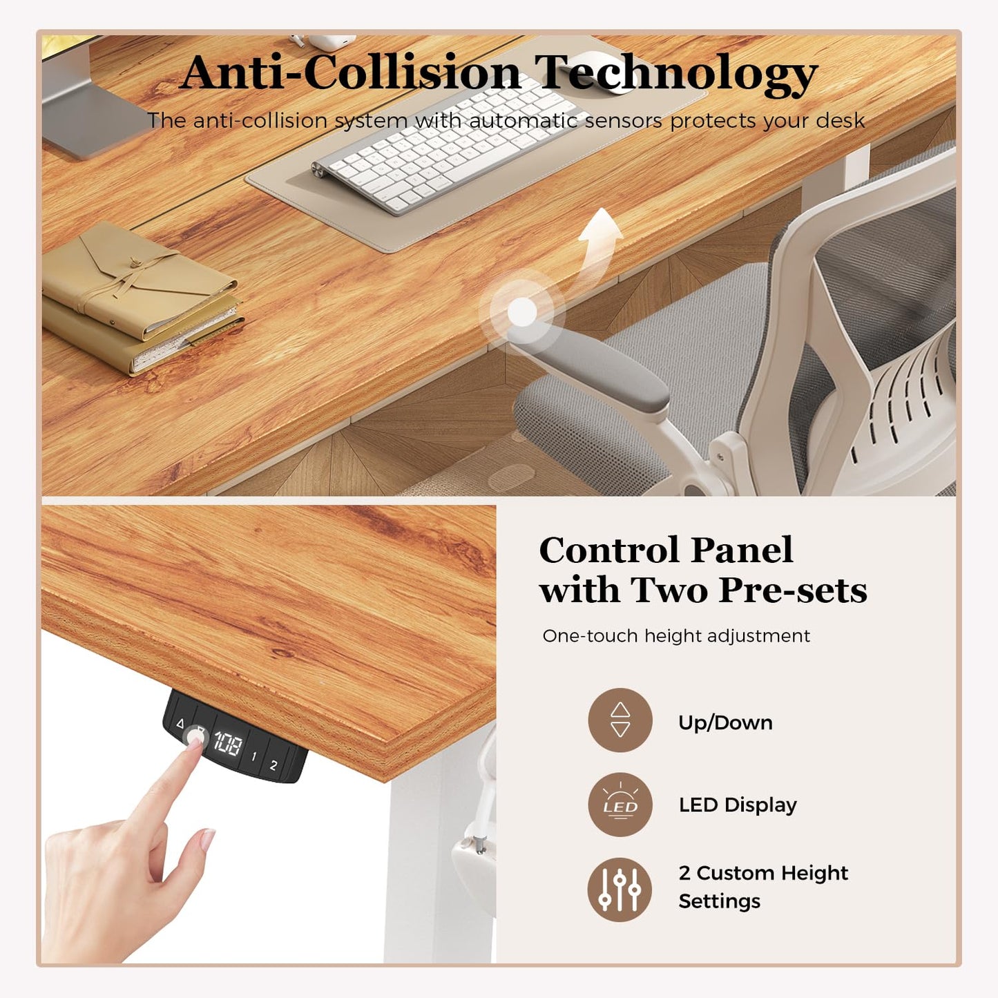 Klicelor Electric Standing Desk, 2 Memory Buttons for stand & sit, 100x60