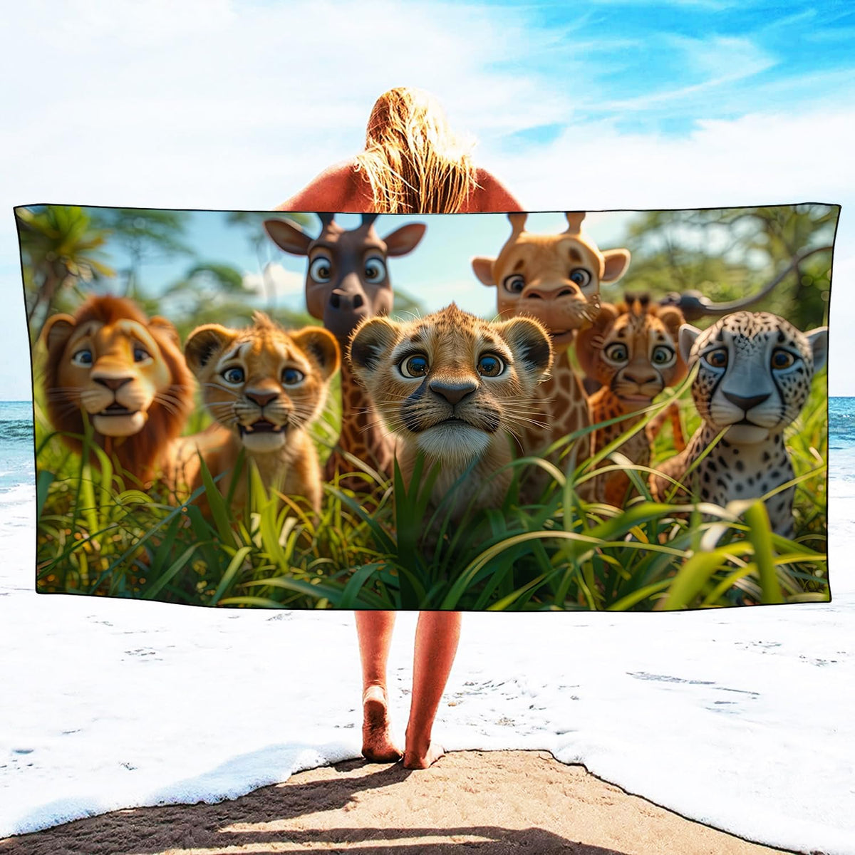 YISUMEI Baby Animals Beach Towels for Kids Extra Large 180 x 90 cm, Microfibre Quick Dry Towel for Travel Swimming Camping Sports