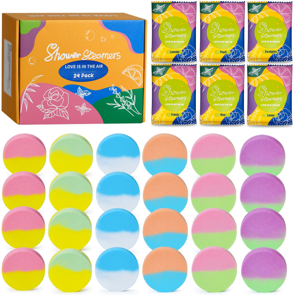 Shower Steamers, 24 Pack Aromatherapy Fragrances Shower Steamers, Perfect Self Care Gifts for Women and Men, Relaxation Mother's Day Gift