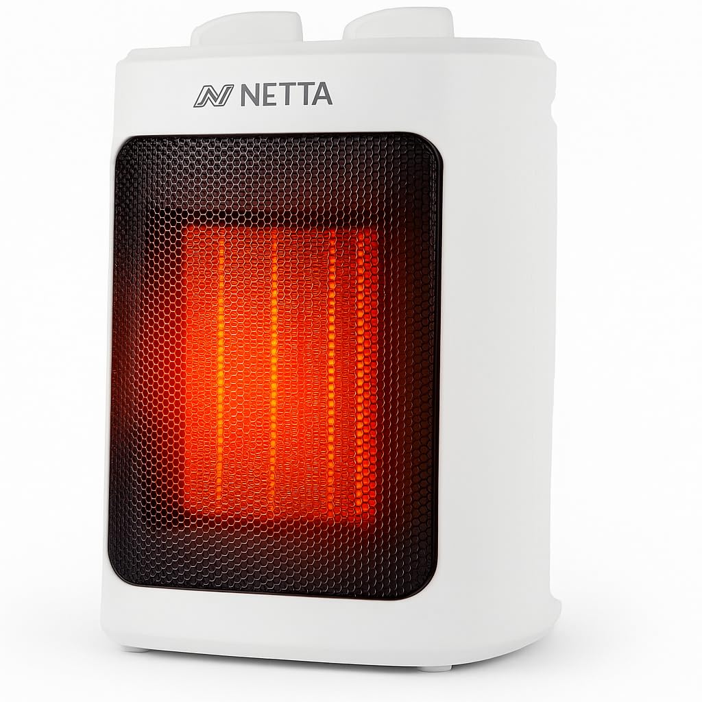 NETTA Ceramic Fan Heater 2000W - 3 Heat Settings & Thermostat with Tip Over & Overheat Protection, Portable and Compact Electric Space Heater - White
