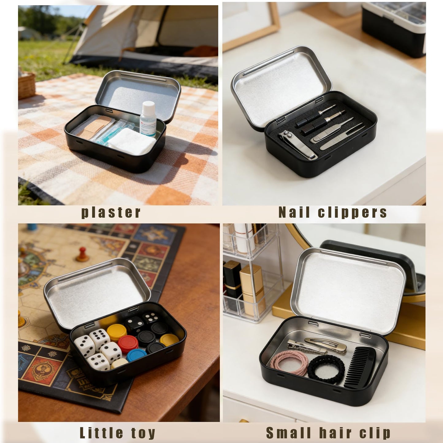 2 Pcs Small Tins with Lids,Hinged Tobacco Tin Metal Tin Rectangular Storage