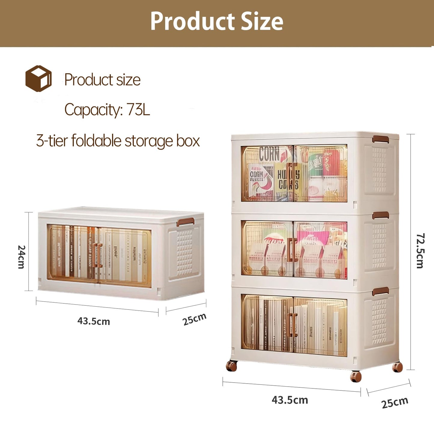 Roqao 3-Tier Folding Storage Cupboard, 72L