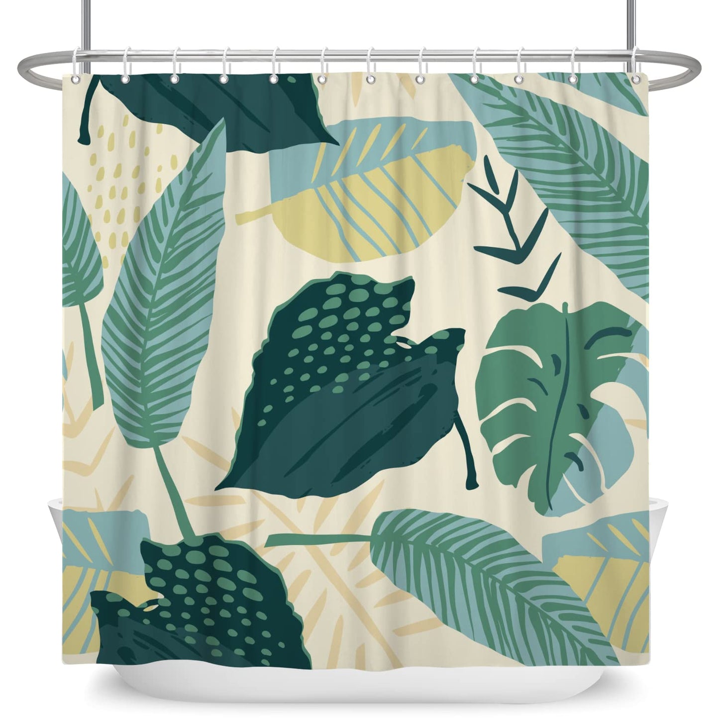 Bovlleetd 71x79inch Abstract Plant Bath Curtain Waterproof Boho Botanical Shower Curtain Mid-Century Tropical Plant Shower Curtains Washable Bathtub