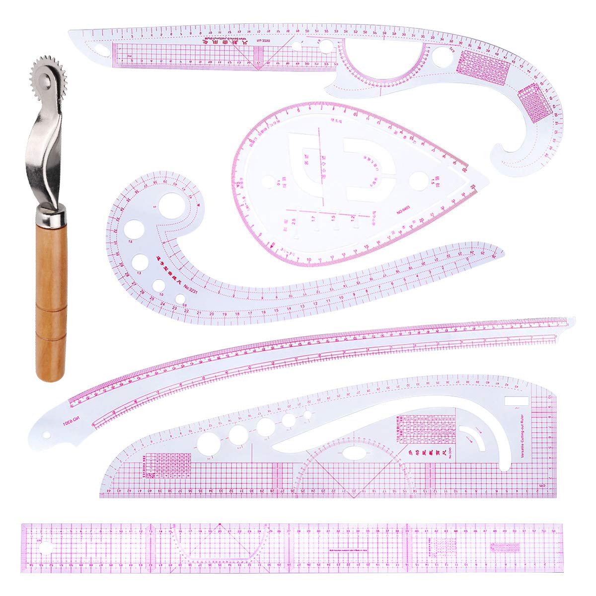 DIY Sewing Ruler Tailor Set 7 Pieces French Metric Ruler Set Plastic Curve Shaped Grading Rulers for Dressmaking Pattern Design Bendable Drawing