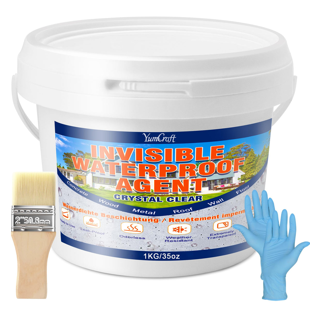 1000g Liquid Waterproof Sealant Clear, Anti-Leaking Sealant Agent, Transparent Waterproof Polyurethane Coating Repair Leak Agent for Roofs, Bathroom,