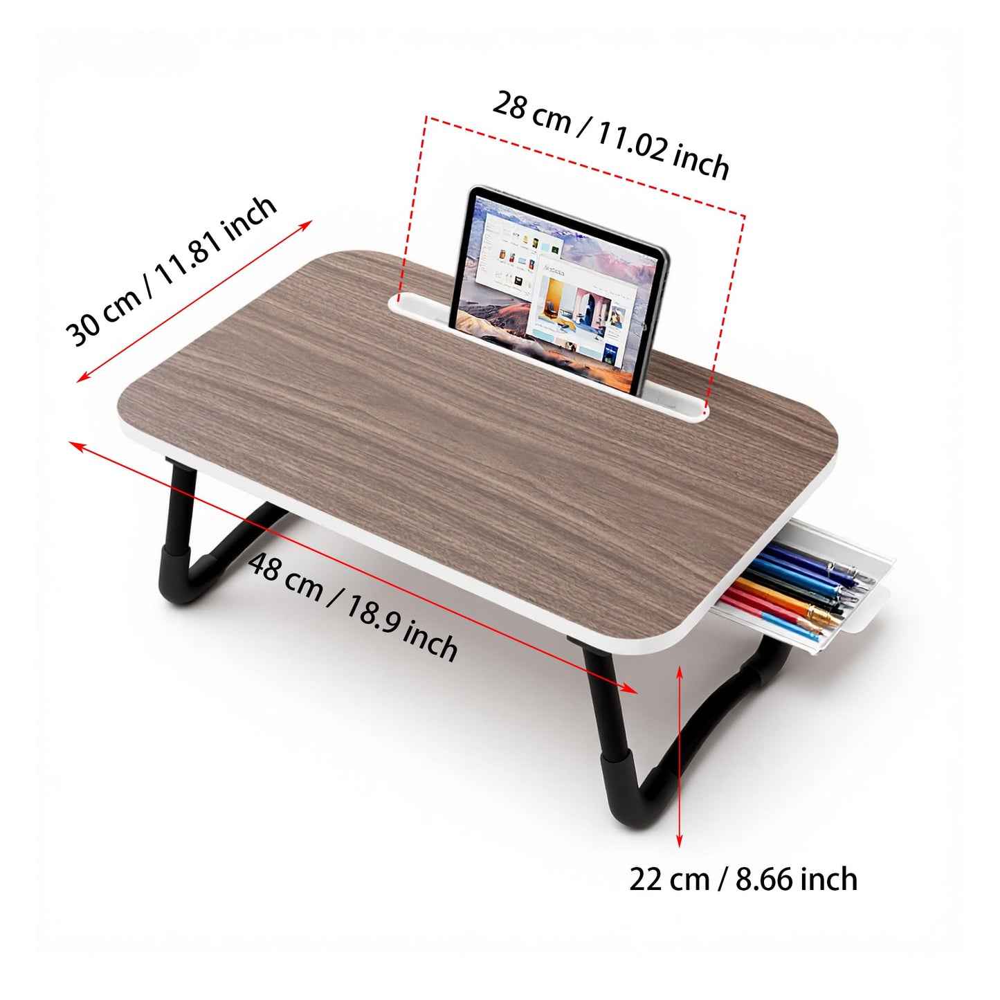 Small Lap Desk，Laptop Bed Desk 48 x30 cm for Breakfast in Bed, Work and Study, Home Office, Laptop Stand for Sofa、Couch、Bed, (Small Brown 48x30)
