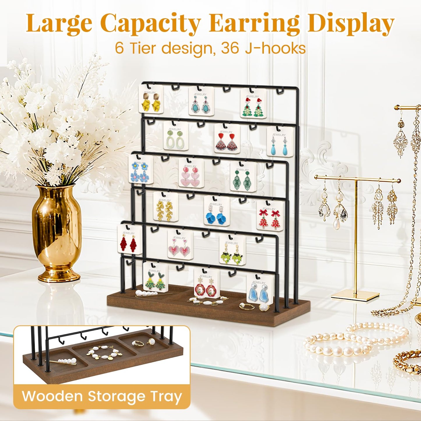 EsLuker.ly Earring Card Display Stand for Vendors Events Selling, 36 Hooks