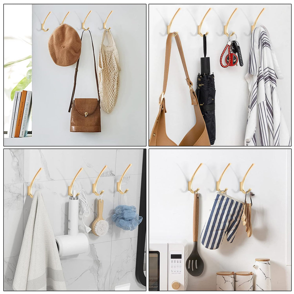 SARIHOSY Clothes Hook, Used for Single Layer Towel Bathroom Bedroom Classroom Kitchen, Golden 5-Piece Set Magnetic Towel Hooks for Back of Door