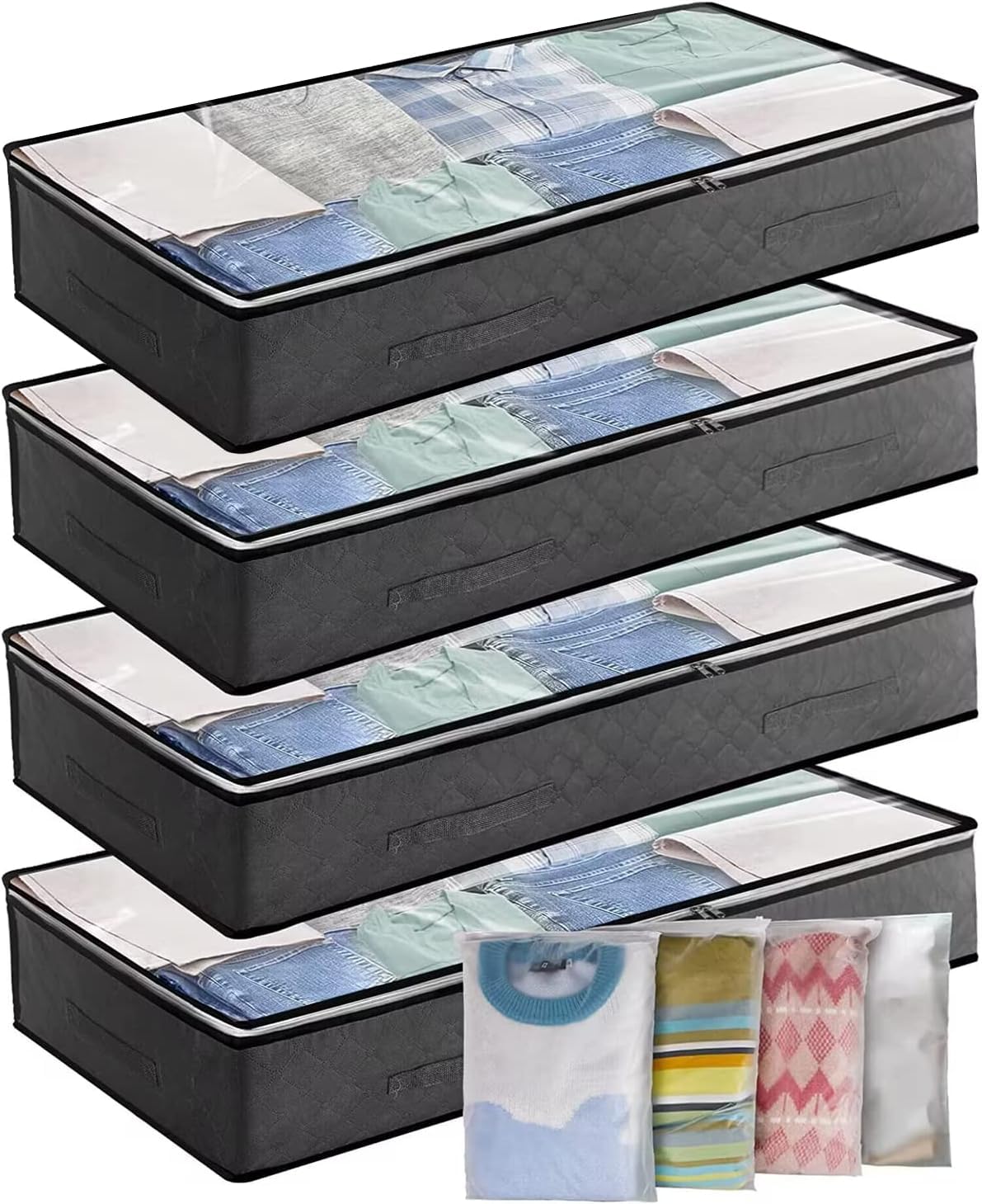 Novelistier Underbed Storage Box 4Pack 90L Large Under Bed Storage Bag with 4 x Large Zip lock Bags