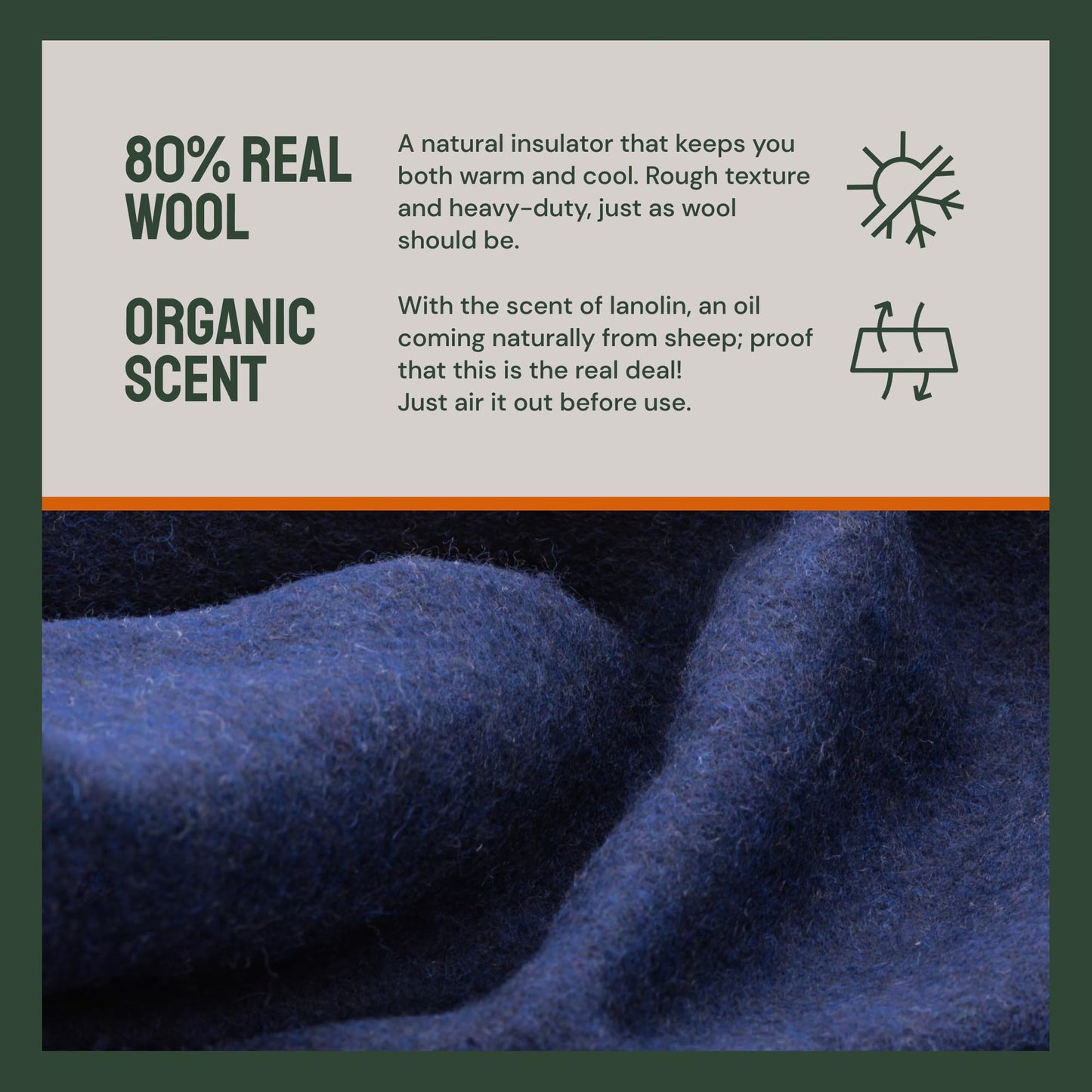 topuhair Woolly Mammoth Woolen Company Explorer Collection Wool Blanket 66" x 90" Navy Blue