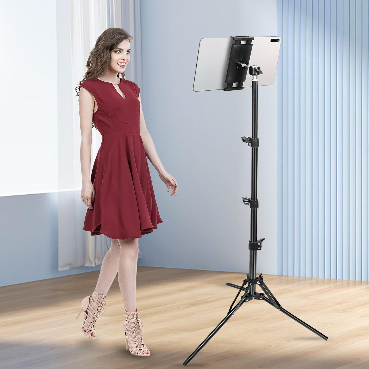 iPad Tripod Stand, Tablet Tripod Floor Stand with 65 inch Height Adjustable iPad tripod Stand Holder & iPad Floor Stand for iPad Pro, iPhone, Kindle,