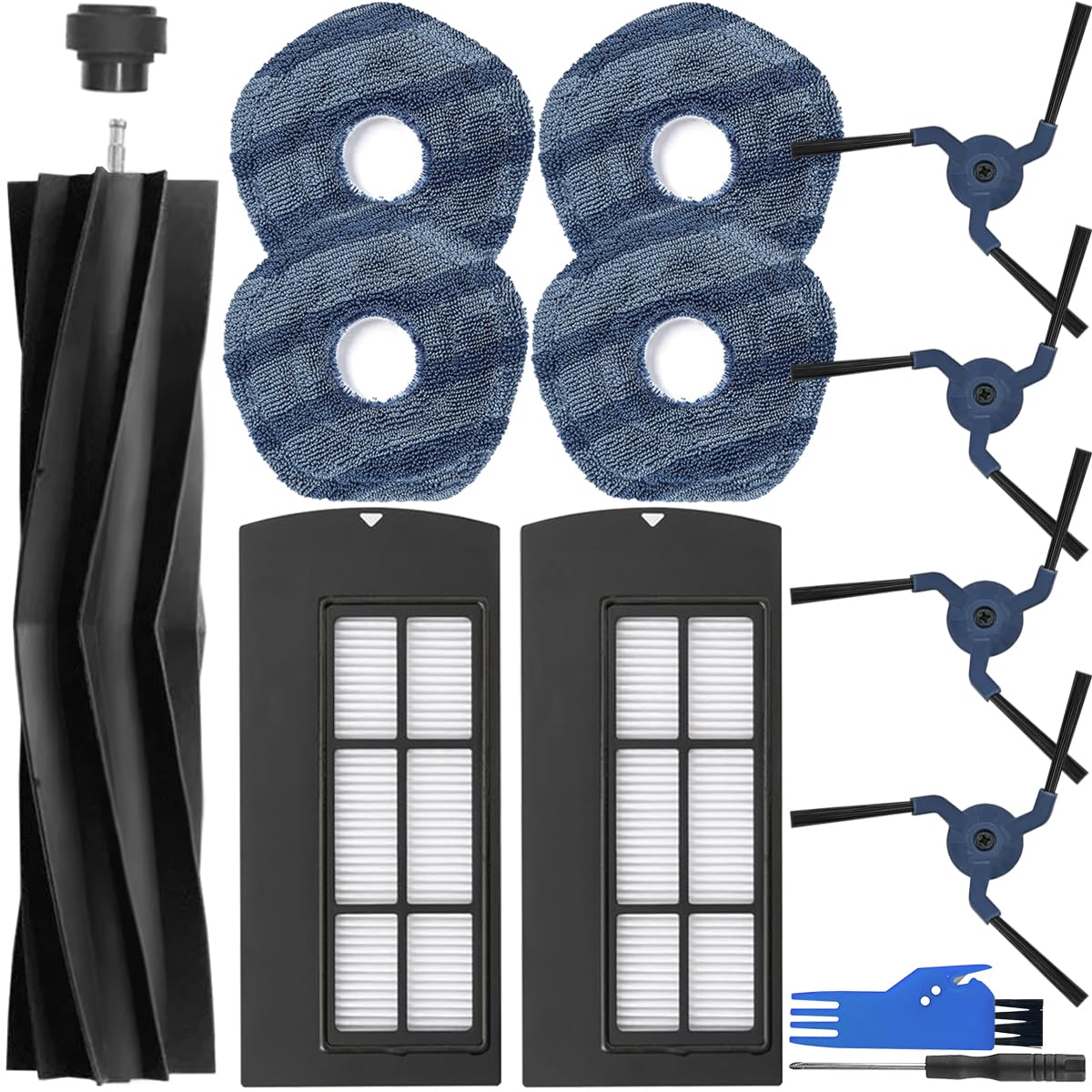 EATBALE X9 Pro Replacement Parts for Eufy Clean X9 Pro Robot Vacuum Cleaner with 1 Main Brush, 2 Hepa Filters, 4 Side Brushes, 4 Mop Cloths Attachment