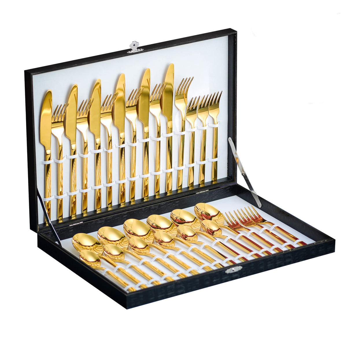 Velaze 30-Piece Gold Silverware Set Cutlery Set, 18/10 Stainless Steel Cutlery Set for 6 People Include Dinner Spoon, Dinner Fork, Dinner Knife and