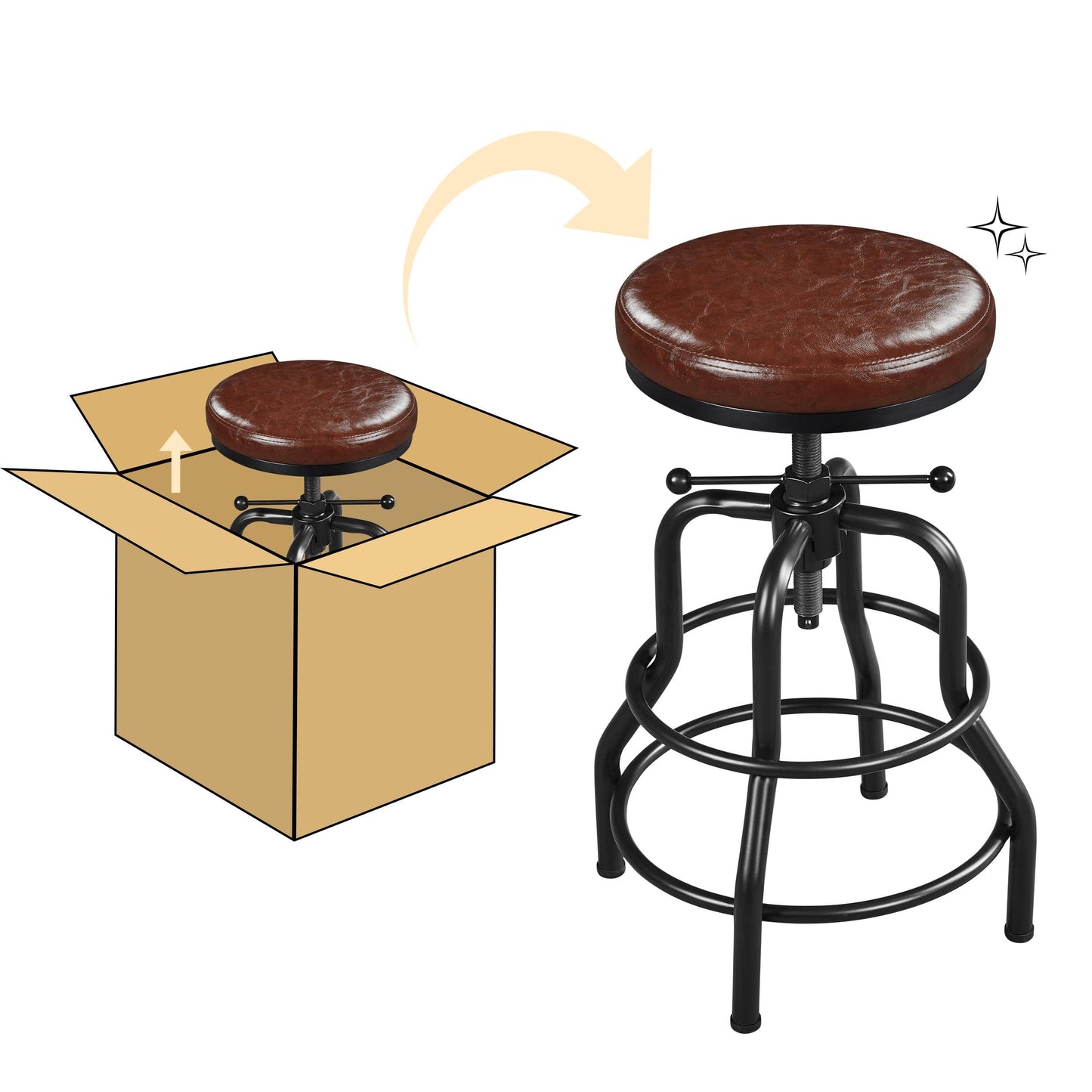 Yaheetech Rustic Round Adjustable Industrial Bar Stools, 1PCS Brown