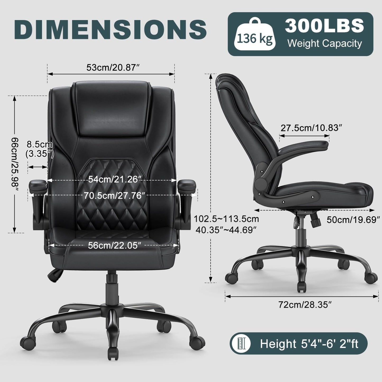 AnyGod Executive Office Chair,Ergonomic Desk Chair with Lumbar Support,High Back Swivel Computer Chair with 90 Degree Flip-Up Armrests,Black Faux