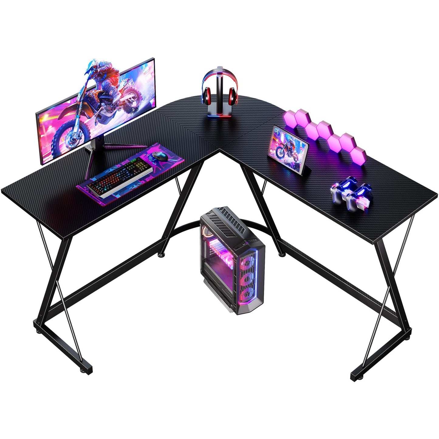 ODK L Shaped Gaming Desk,120×120 cm, Carbon Fiber Black
