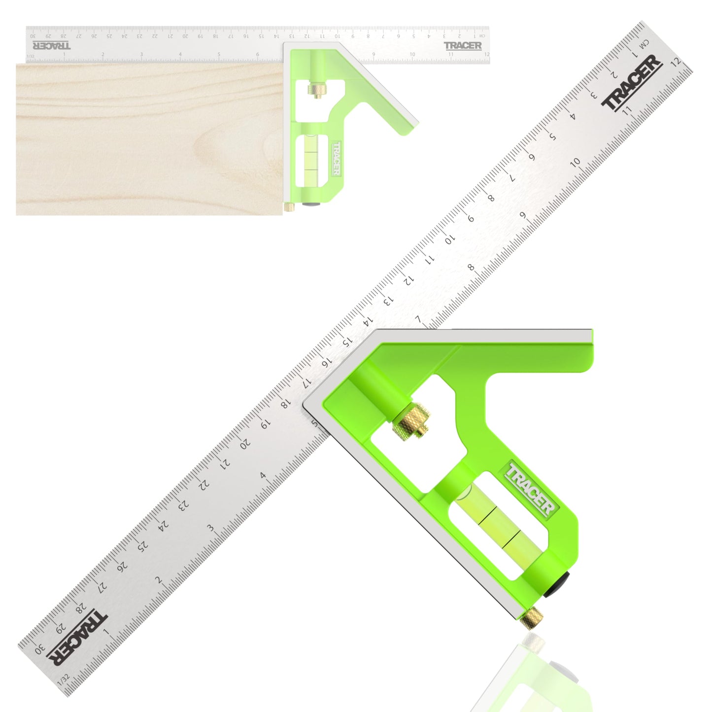 TRACER Combination Square 300mm (12 Inch). 45/90 degree Measuring Tool with built in Spirit Level and Scribe Tool. Metric & Imperial scales. Stainless